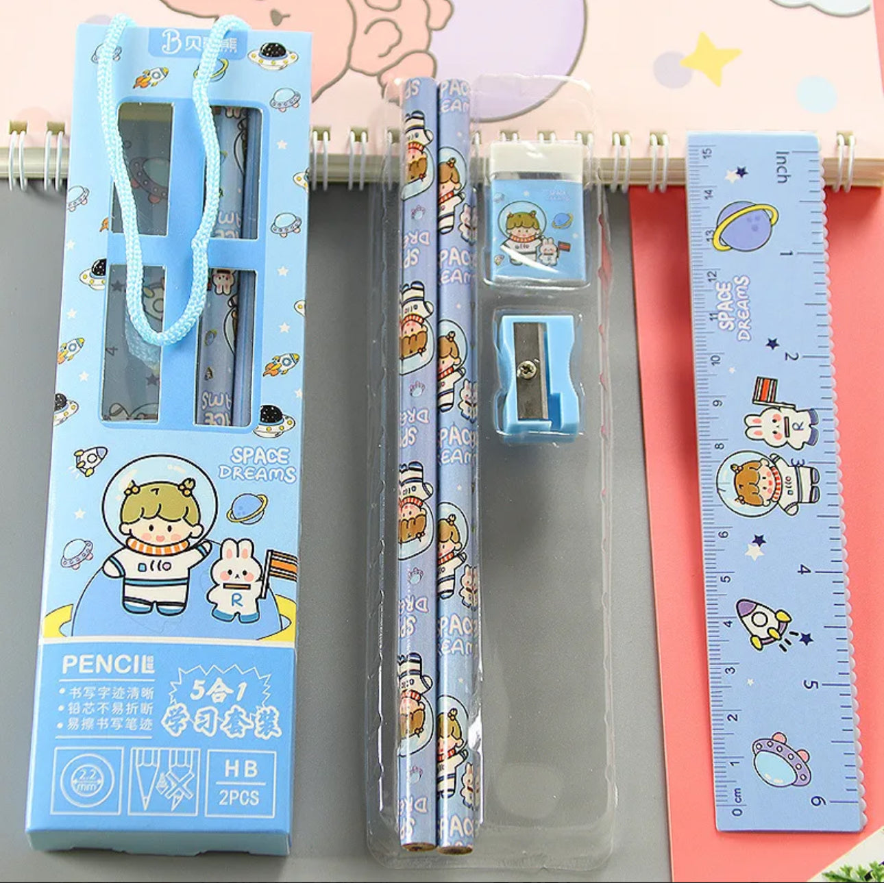 Cute Character 5-Piece Stationery Gift Box Set