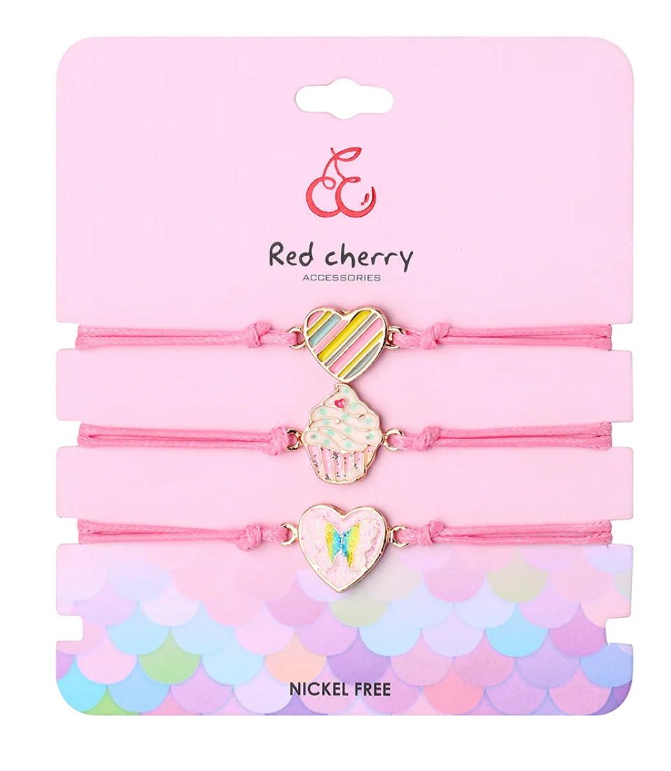 Cute Sweet Heart & Butterfly Drawstring Bracelets – Set of 3