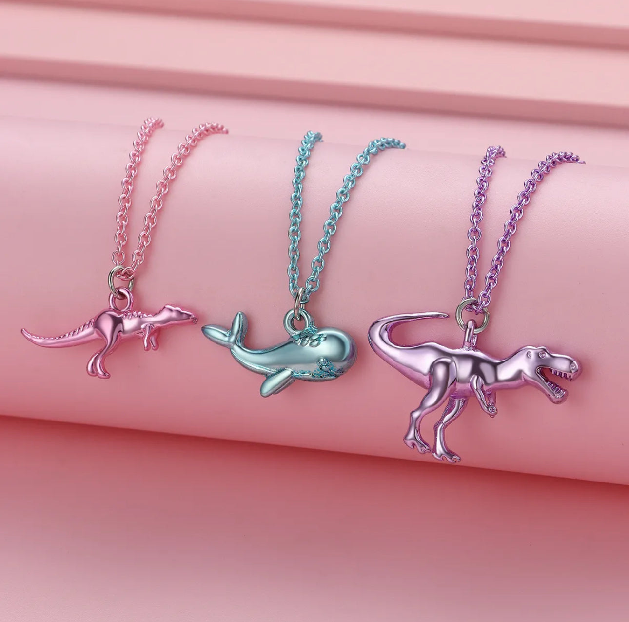 Pastel Dino & Whale Friendship Necklaces