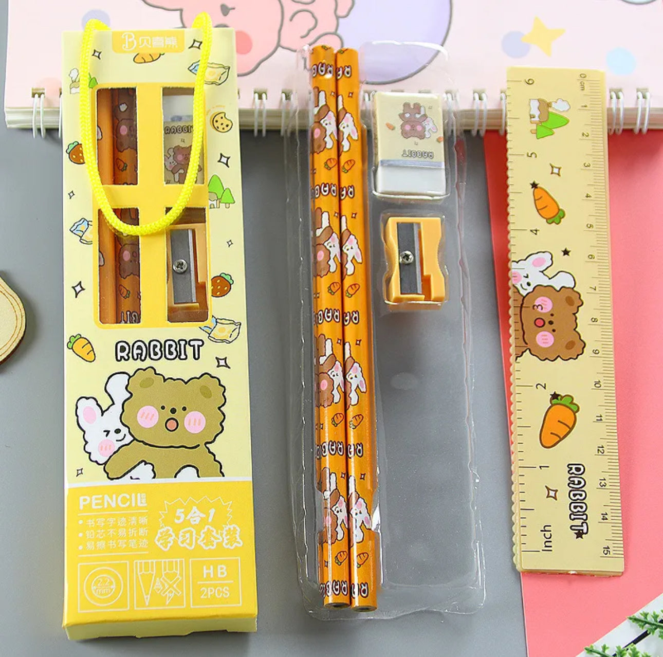 Cute Character 5-Piece Stationery Gift Box Set