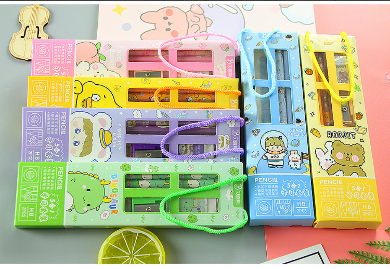 Cute Character 5-Piece Stationery Gift Box Set