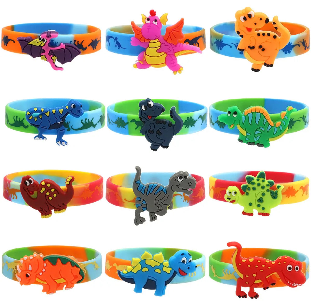 Cute Sweet Dinosaur Colour Block Silica Gel Wristbands